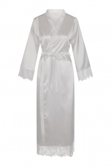 Long satin robe with lace